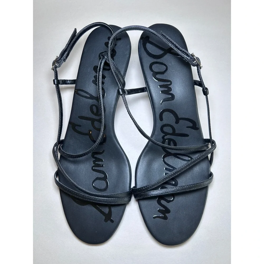Sam Edelman Cora Black Leather Strappy Kitten Heel Slingback Sandals Size 8.5M